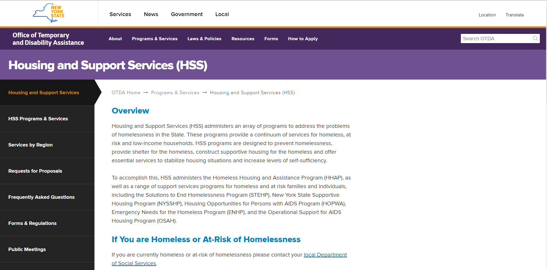 Housing and Support Services Homepage